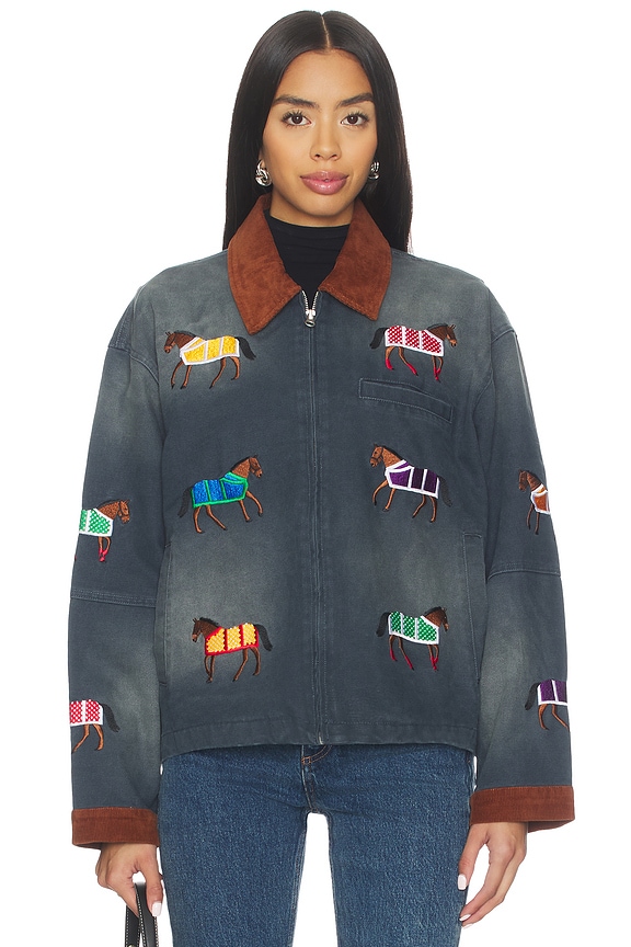 view 2 of 6 Lariat Horse Embroidered Work Jacket in Vintage Navy