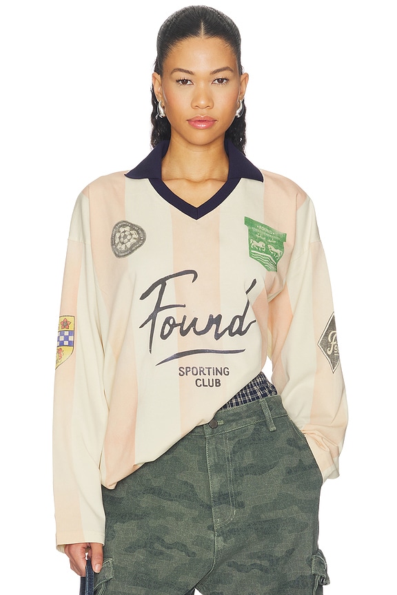 view 1 of 5 Striped Sport Long Sleeve Jersey Tee in Cream & Light Pink