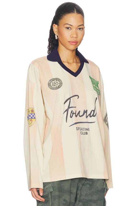 view 2 of 5 Striped Sport Long Sleeve Jersey Tee in Cream & Light Pink