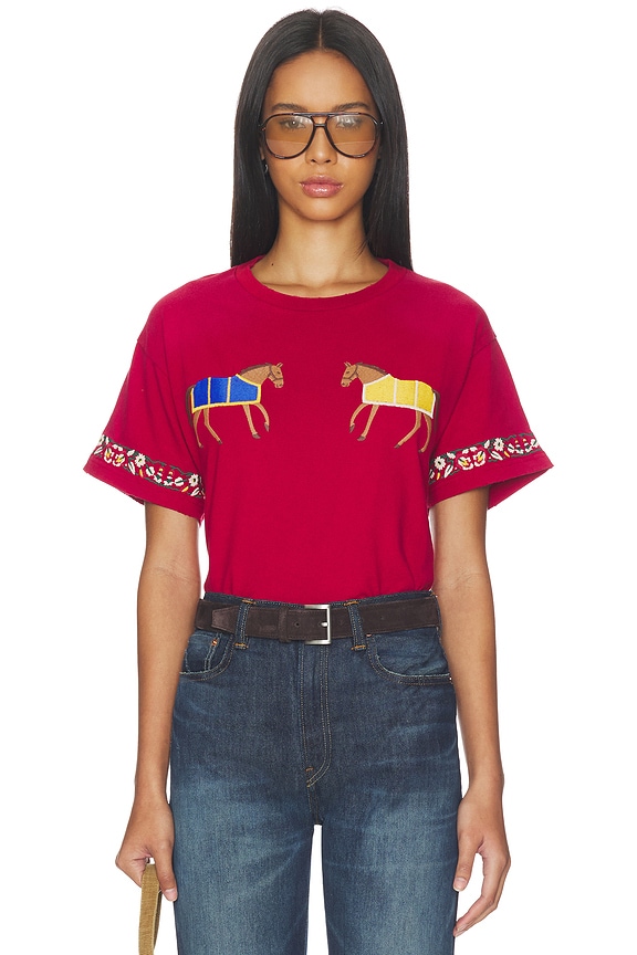 view 1 of 4 Embroidered Horse Equine Tee in Washed Oxblood