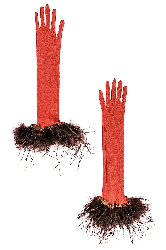 view 2 of 3 GUANTES GWENEVERE in Burnt Henna & Chocolate Brown Feathers