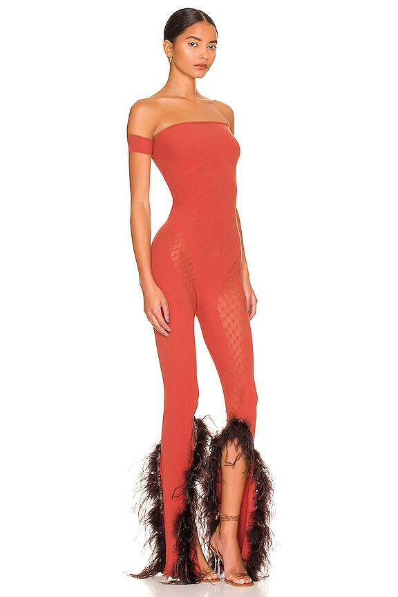 view 2 of 3 Junia Jumpsuit in Burnt Henna & Chocolate Brown Feathers