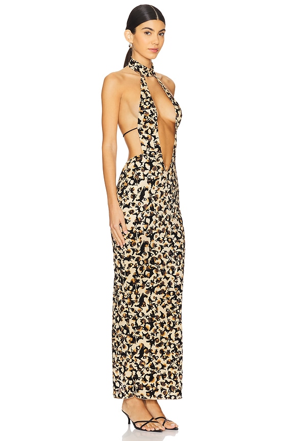 view 2 of 4 ROBE MI-LONGUE BARE in Beige Leopard Print
