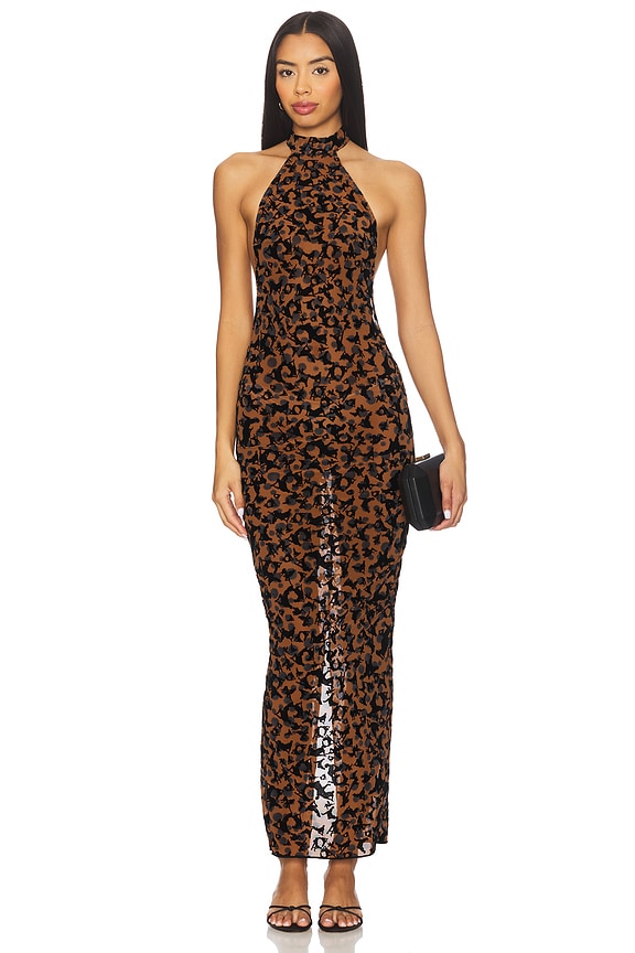view 2 of 4 Mesh Halter Dress in Brown Leopard