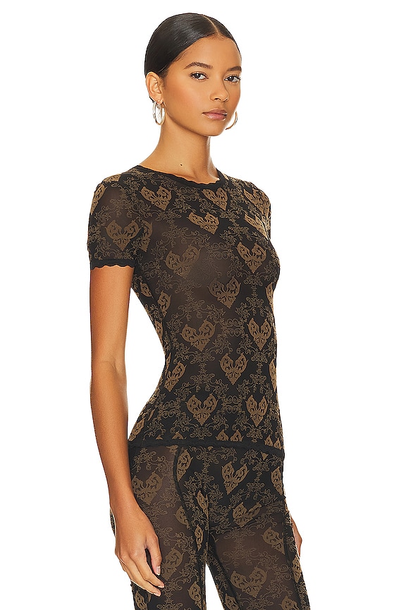 view 2 of 4 Scarlett Tee Flocked Mesh Fitted T-Shirt in Brown & Black