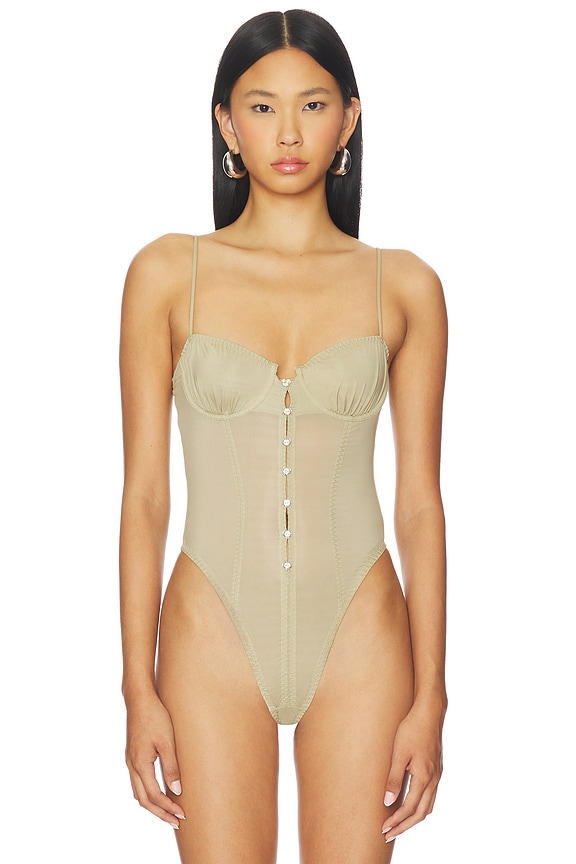 view 2 of 6 Sheer Gloss Bodysuit in Taupe