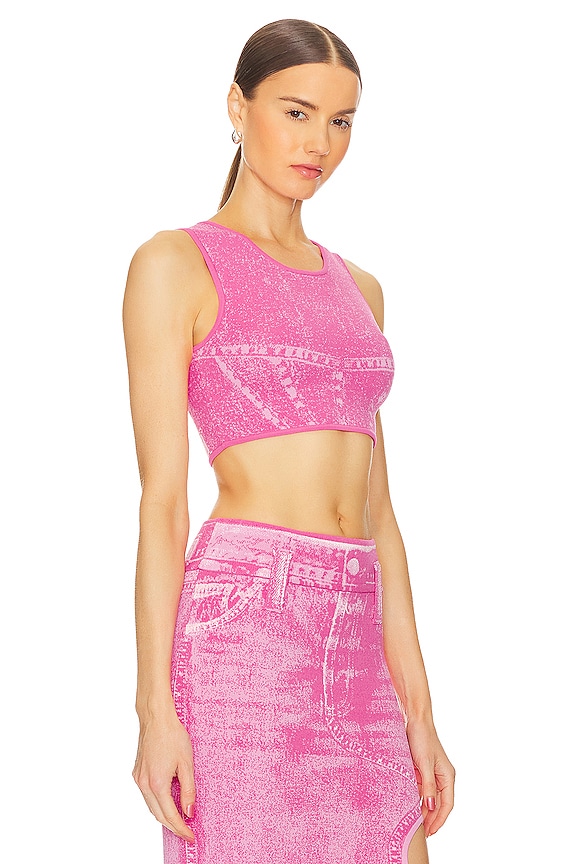 view 2 of 4 TOP CROPPED IMPRIMÉ DENIM LILLIAN in Barbie Pink