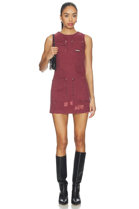 view 1 of 3 Distressed Canvas Dress in Burgundy