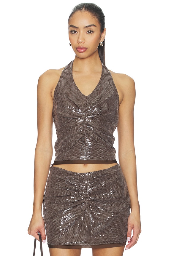 view 1 of 5 Gather Sequin Halter Top in Brown