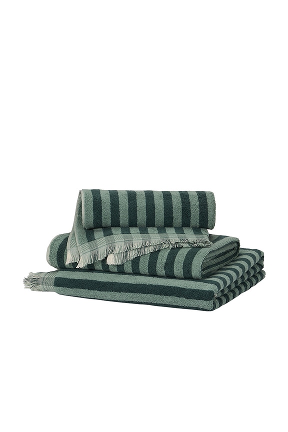 view 2 of 3 Pembroke Stripe Face Towel in Pine Green