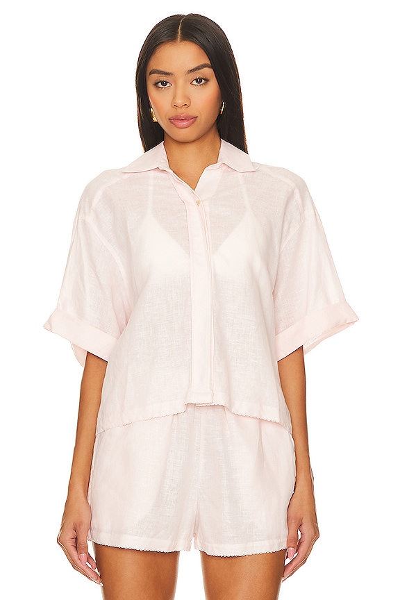 view 2 of 5 Scalloped Linen Top in Pink