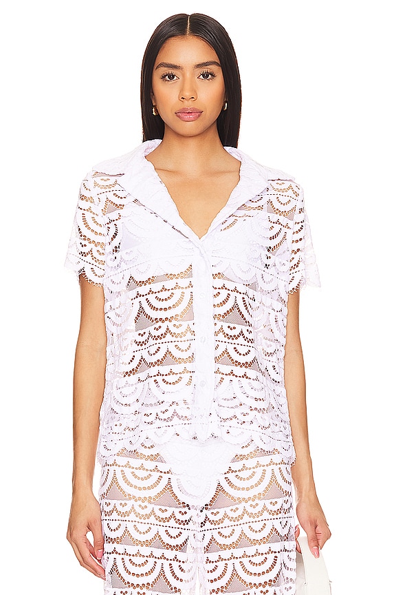 view 2 of 5 Lace Button Top in Water Lily