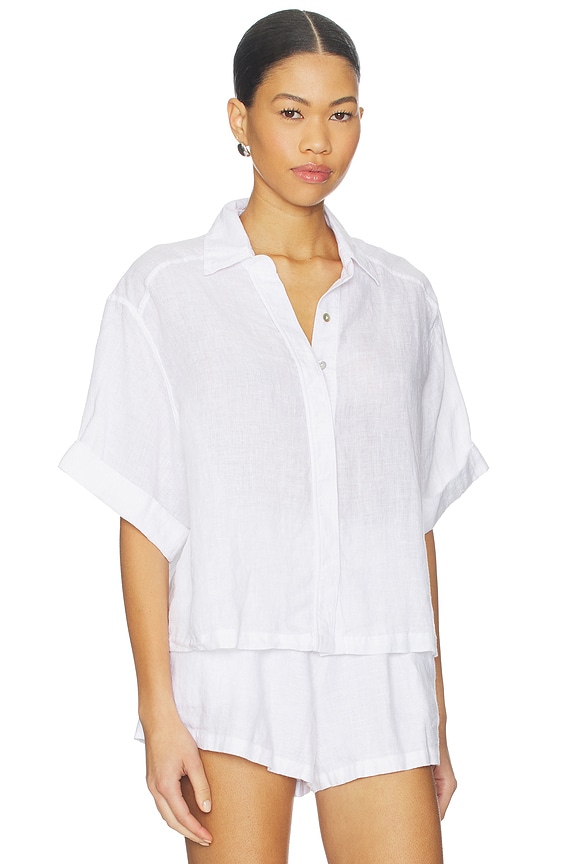 view 2 of 4 Linen Button Up Top in White