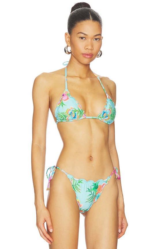 view 2 of 5 HAUT DE MAILLOT DE BAIN TRIANGLE EMBROIDERED LETTUCE EDGE TRIANGLE BIKINI TOP in Solana
