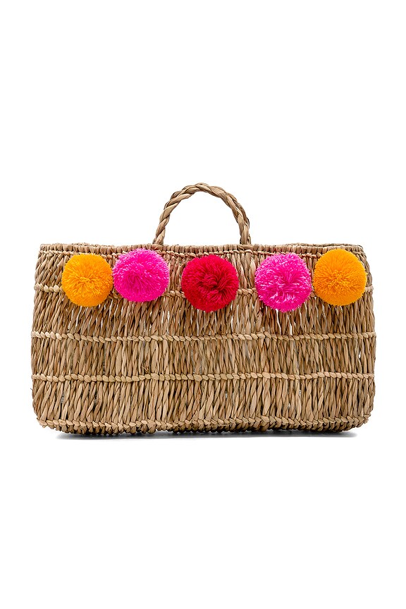 view 2 of 4 Pom Pom Straw Bag in Natural