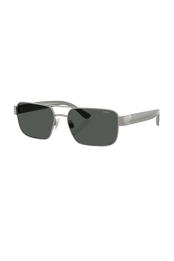 view 2 of 3 Rectangle Sunglasses in Bushed Gunmetal$ Dark Grey