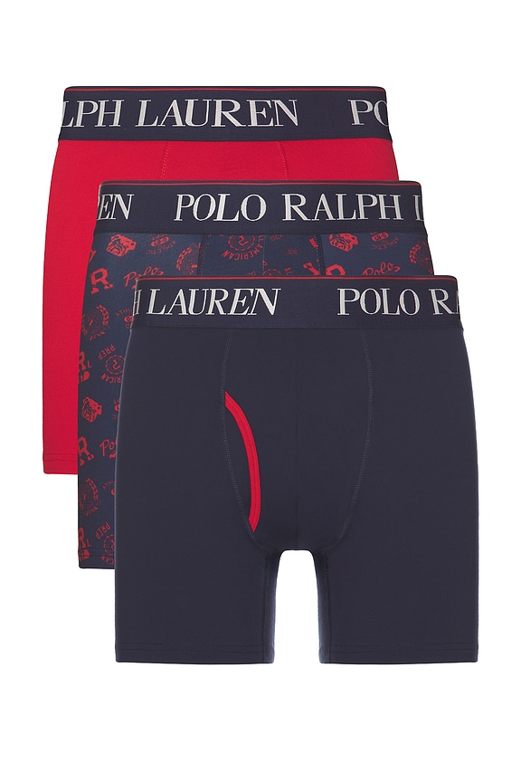 view 1 of 3 3 Pack Boxer Brief in Cruise Navy, Red Tossed Emblem Print, & Rl2000 Red