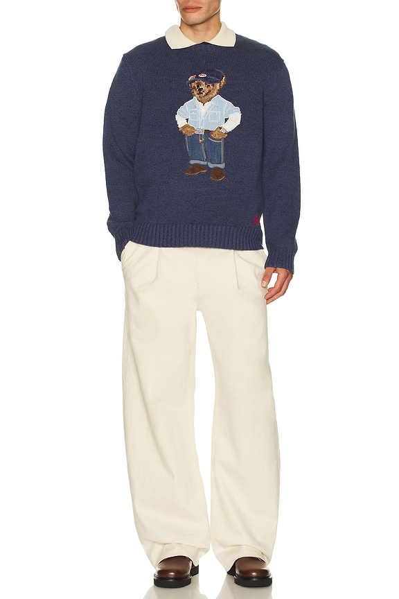 Polo Ralph Lauren Polo Bear Linen-Cotton Sweater in Light Navy
