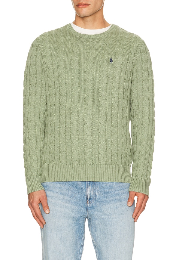 view 1 of 5 Cable Knit Crewneck Sweater in Fern Green Heather