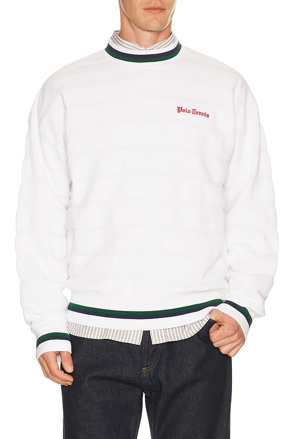 view 1 of 5 Bar Stripe Polo Tennis Pullover in White
