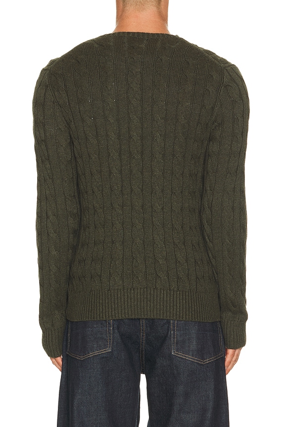view 2 of 5 Cotton Cable Knit Crewneck Sweater in Olive Shrub Heather