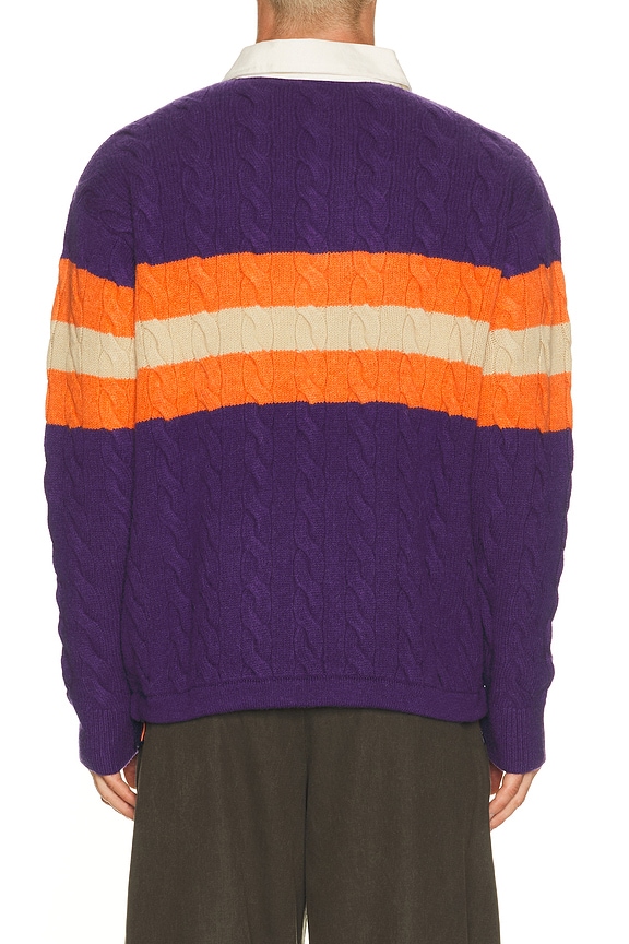 view 2 of 5 Wool Blend Cable Knit Rugby Polo Sweater in Purple Combo