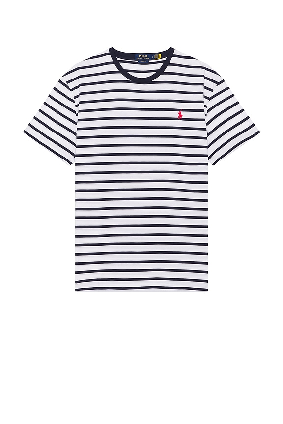 view 1 of 5 Short Sleeve Classic Stripe T-Shirt in White & Newport Navy