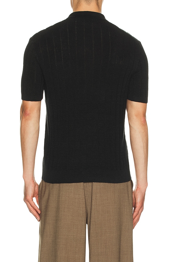 view 2 of 5 Short Sleeve Linen Johnny Collar Sweater in Polo Black