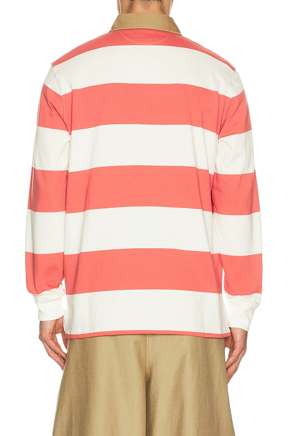 view 2 of 5 Long Sleeve Collared Rugby Shirt in Red Sky & Trophy Cream
