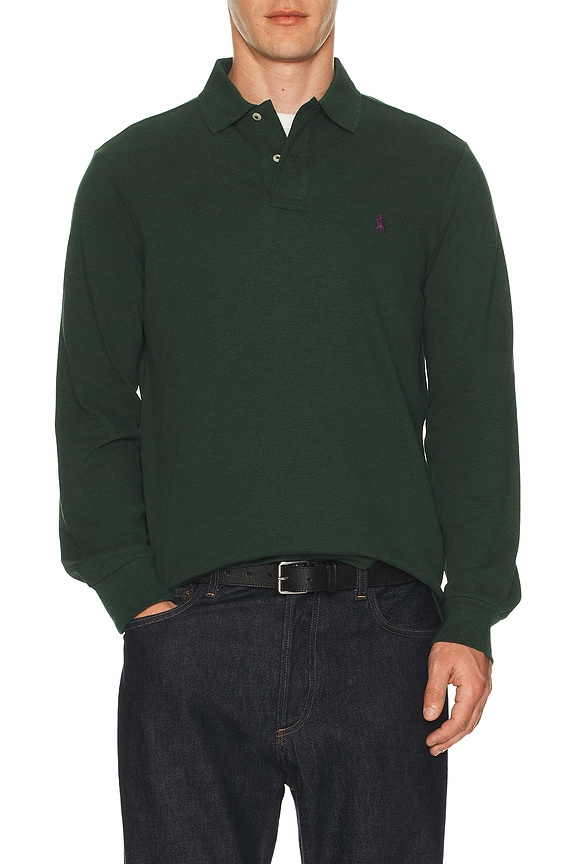 view 1 of 6 Long Sleeve Mesh Polo in Scotch Pine Heather