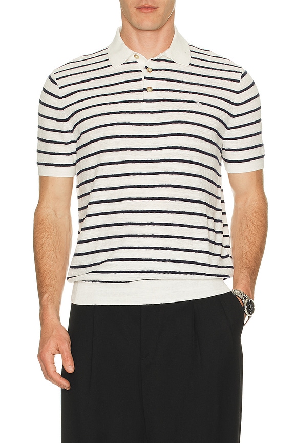 view 1 of 5 Short Sleeve Cotton Blend Polo Sweater in Deckwash White Combo