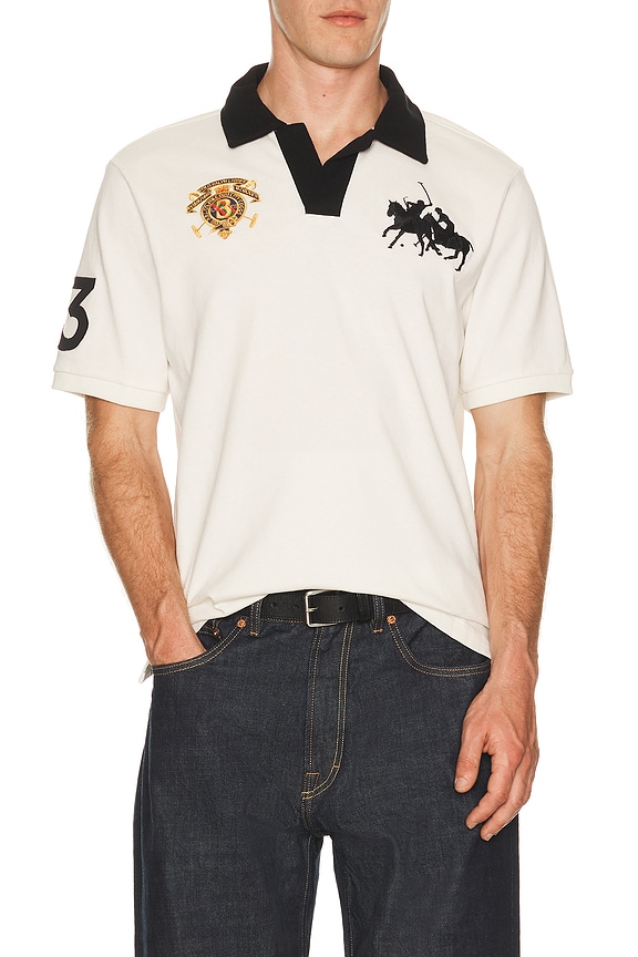view 1 of 6 Short Sleeve Jersey Knit Crest Logo Johnny Collar Polo in Nevis Polo Black