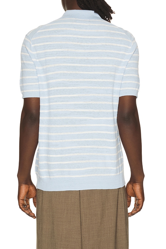 view 2 of 5 Cotton Blend Textured 3 Button Placket Short Sleeve Sweater in Office Blue Combo