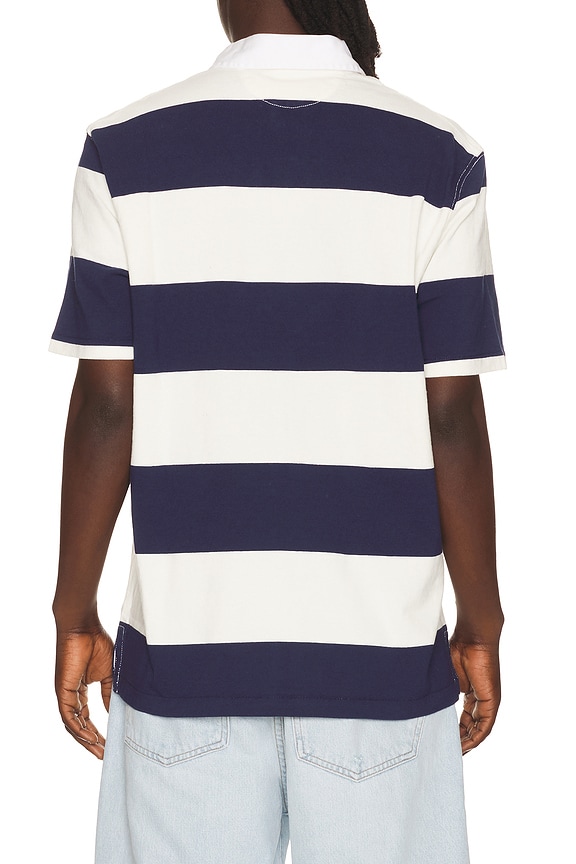 view 2 of 5 Short Sleeve Jersey Knit Iconic Rugby Polo Stripe in Dark Cobalt Deckwash White