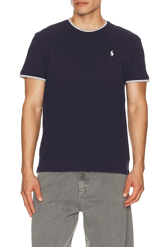 view 1 of 5 Short Sleeve Stretch Mesh Crewneck Tee W Tipping Collar in Newport Navy