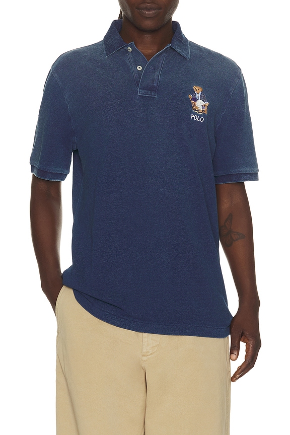view 2 of 5 Short Sleeve Mesh Novelty Bear Polo in Medium Indigo