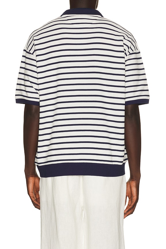 view 2 of 5 Short Sleeve Yarn Dyed Jacquard Textured Interlock Striped Polo in Nevis & Newport Navy