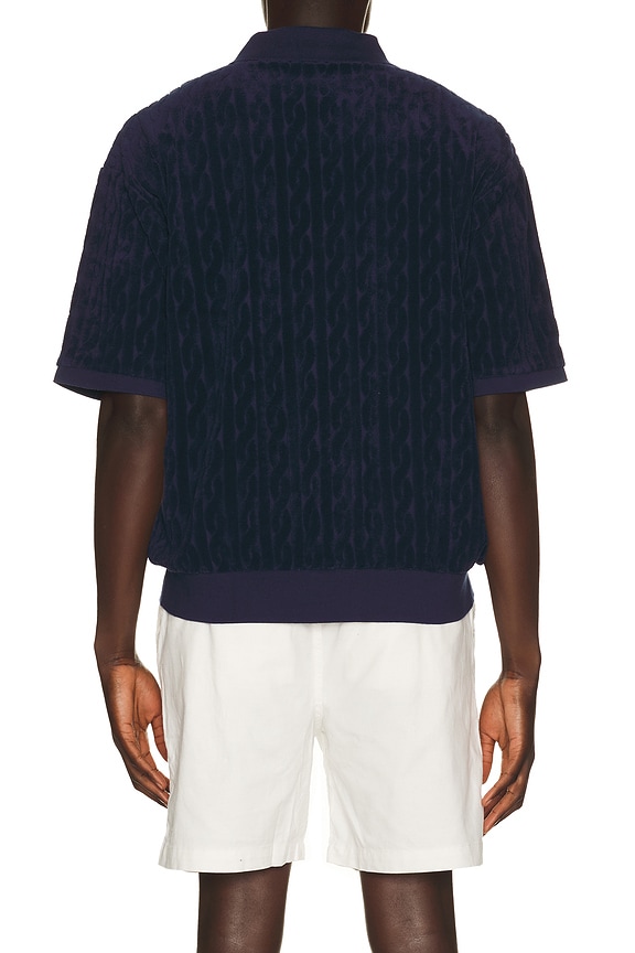 view 2 of 5 Short Sleeve Cable Terry Johnny Collar Polo in Newport Navy