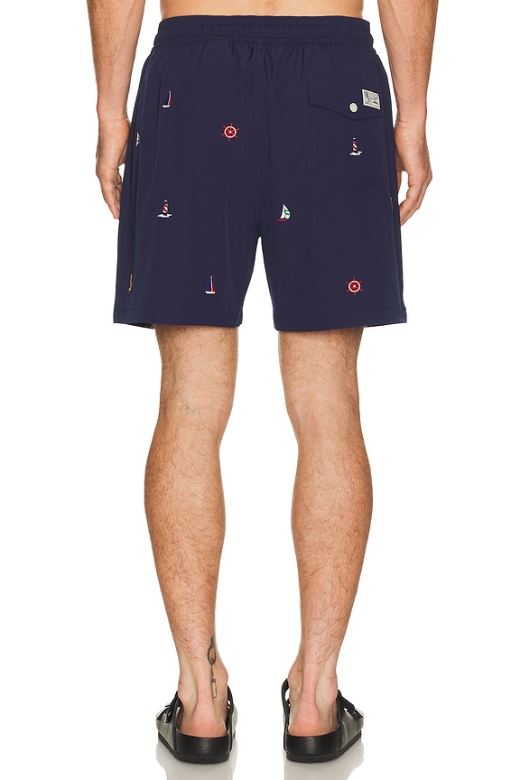 view 2 of 5 Stretch Polyester Boat All Over Traveler Swim Trunk in Newport Navy