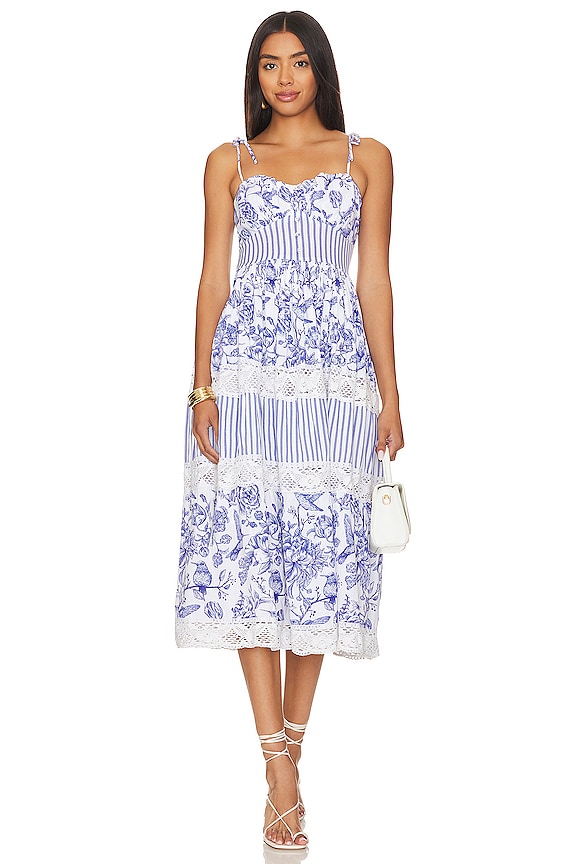 view 1 of 3 VESTIDO MIDI A CAPAS CON TIRAS Y LAZO in Bluebird & Lace