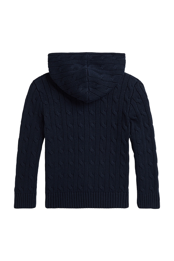 view 2 of 5 Long Sleeve Cable Knit Full-Zip Hoodie in Navy