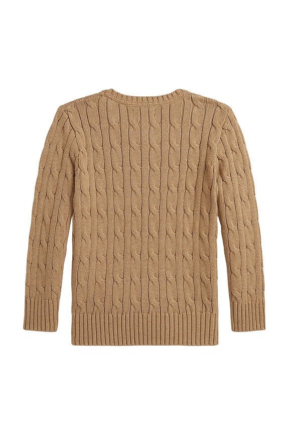 view 2 of 2 Long Sleeve Cable Knit Crewneck Sweater in Camel Heather