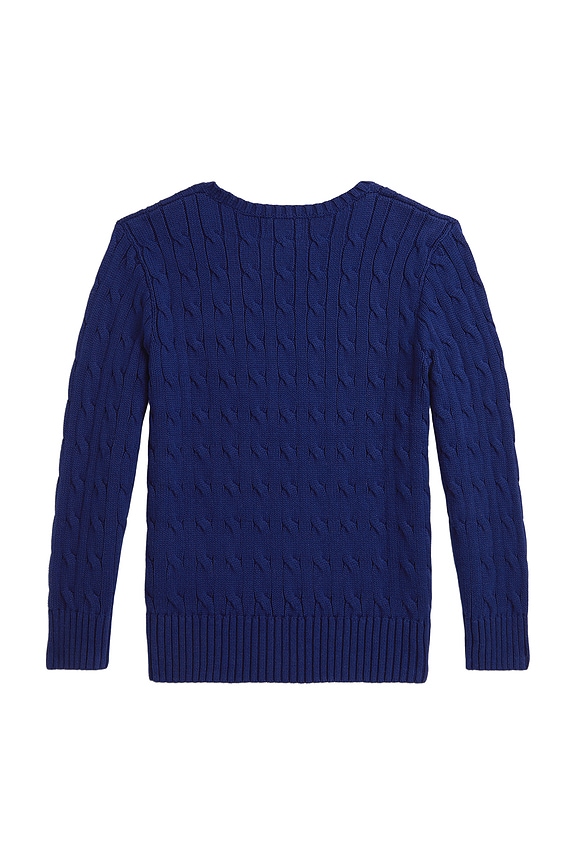 view 2 of 2 Long Sleeve Cable Knit Bear Graphic Crewneck Sweater in Fall Royal