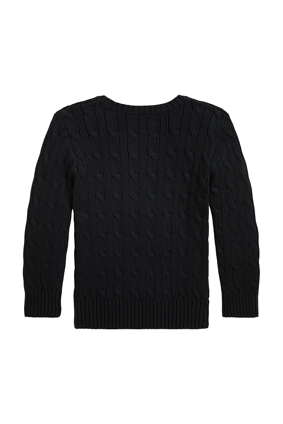 view 2 of 2 Long Sleeve Cable Knit Crewneck Sweater in Polo Black