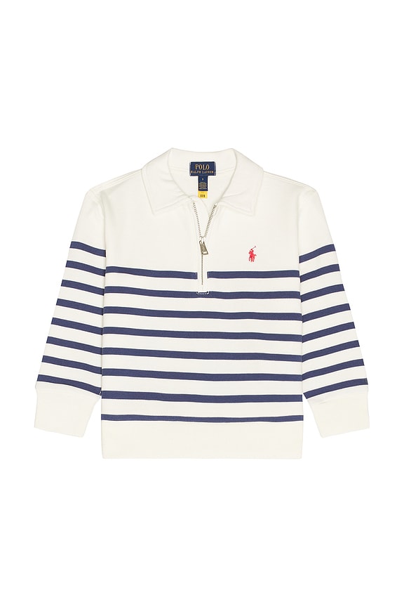 view 1 of 2 Long Sleeve French Terry Striped Half Zip Pullover in Deckwash White & Light Navy