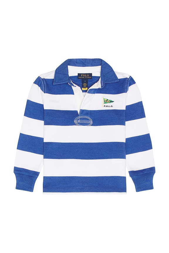 view 1 of 2 Long Sleeve Jersey Knit Rugby Striped Pullover in Liberty & White