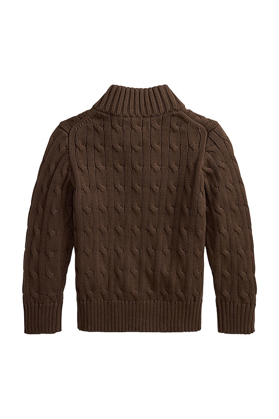 view 2 of 2 Kids Long Sleeve Cotton Cable Knit Half Zip Sweater in Nutmeg Brown