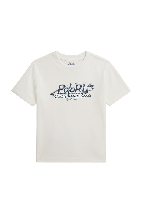 view 1 of 2 Kids Short Sleeve Jersey Knit Polo Rl Graphic T-shirt in Deckwash White