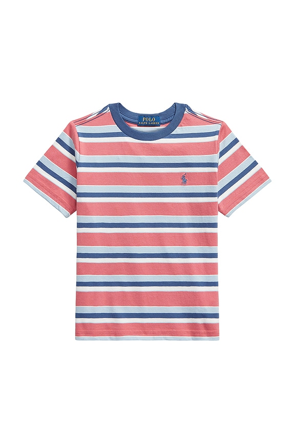 view 1 of 2 Kids Short Sleeve Jersey Knit Striped Crewneck T-shirt in Adirondack Berry Multi