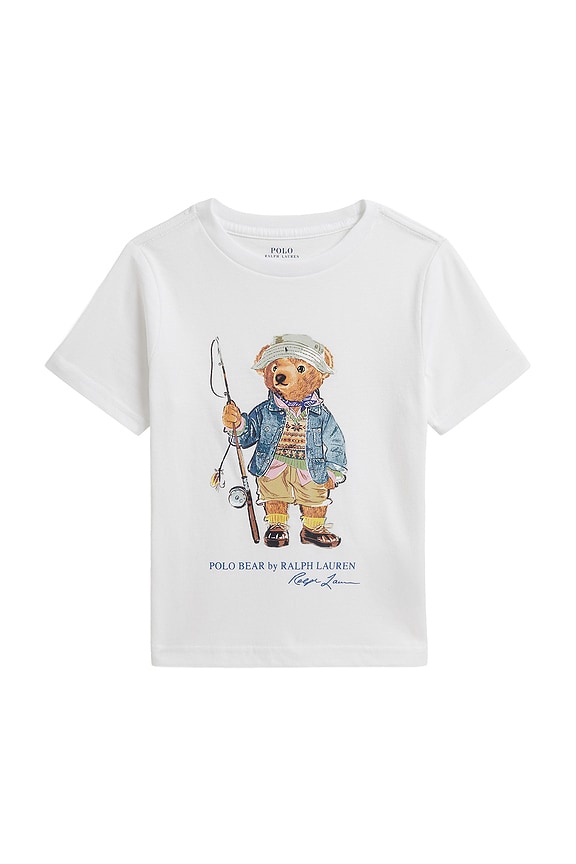 view 1 of 2 Kids Short Sleeve Jersey Knit Fishing Polo Bear T-shirt in White